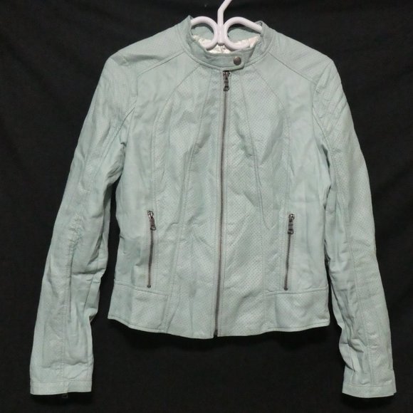 GUESS | medium | Faux Leather Jacket With Zip Cuffs and Pockets | Like New Cond - Picture 1 of 16
